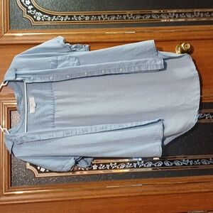 Blue Heart Pattern Button Up missing button Large